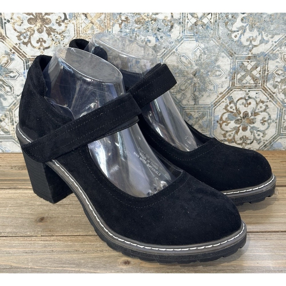 Corkys Mary Go Round Heels Shoes Black Faux Suede Office Career Women's Size 10